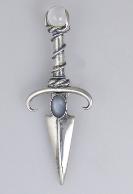 Sterling Silver Black Prince's Knife Dagger Pendant With Grey Moonstone